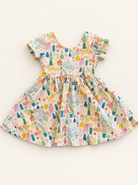 Girls' Multicolor Floral & Animal Print Cotton Dress